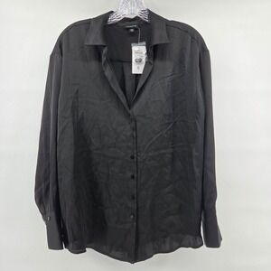 Torrid Button Down Shirt 00 L Black Satin Charmeuse Long Sleeve Office Goth Luxe